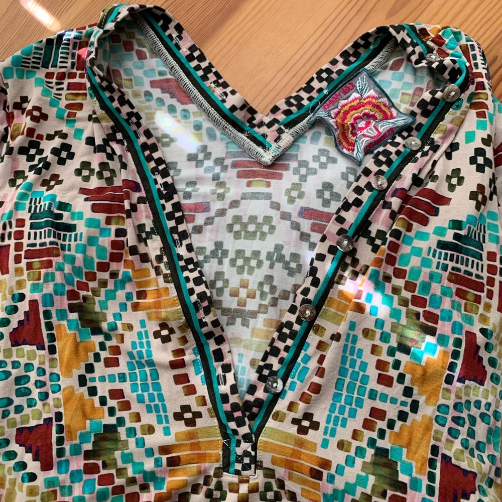 Johnny Was Colorful Mosaic Long Sleeve Top - Picture 4 of 11
